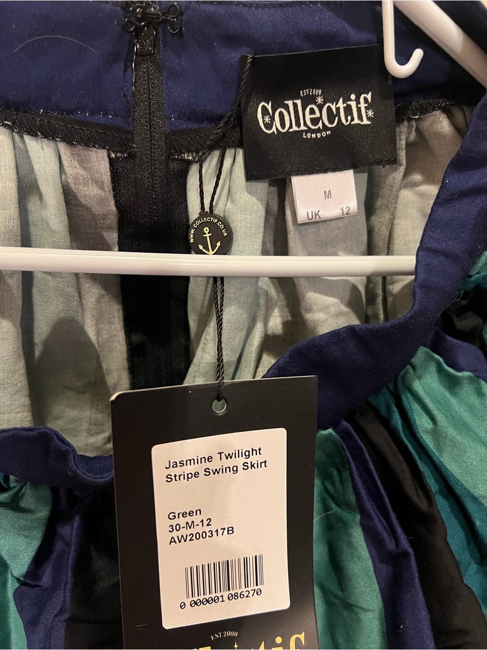 Collectif Jasmine Twilight Stripe Swing Skirt in Green and Black
